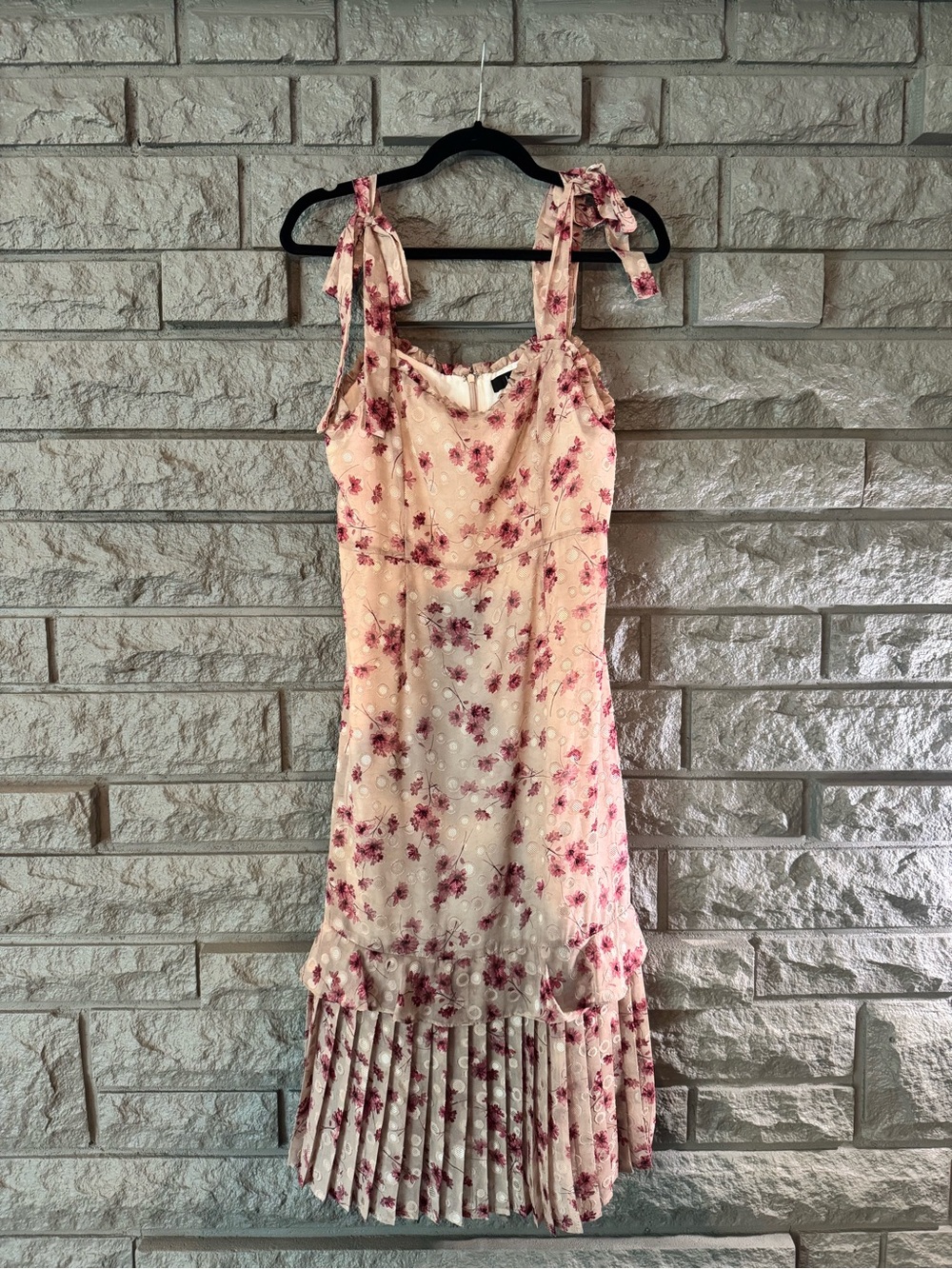 Lulu's Blush Pink Floral Tie-Shoulder Midi Dress- read description
